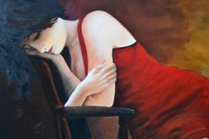 dona000 noia trista pensarosa de vermell