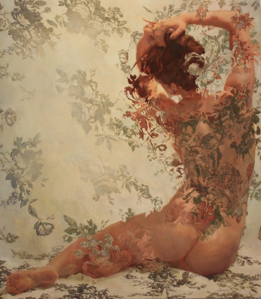 pintura noia dona en teixit