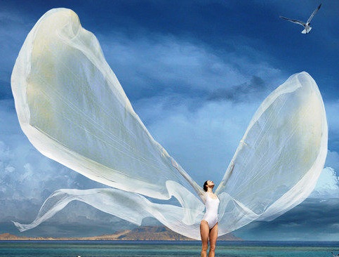 dona amb ales a mar noia retallada